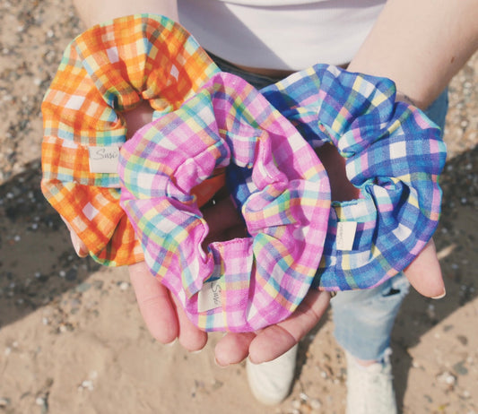 Haargummi, mehrfarbig kariert, blau