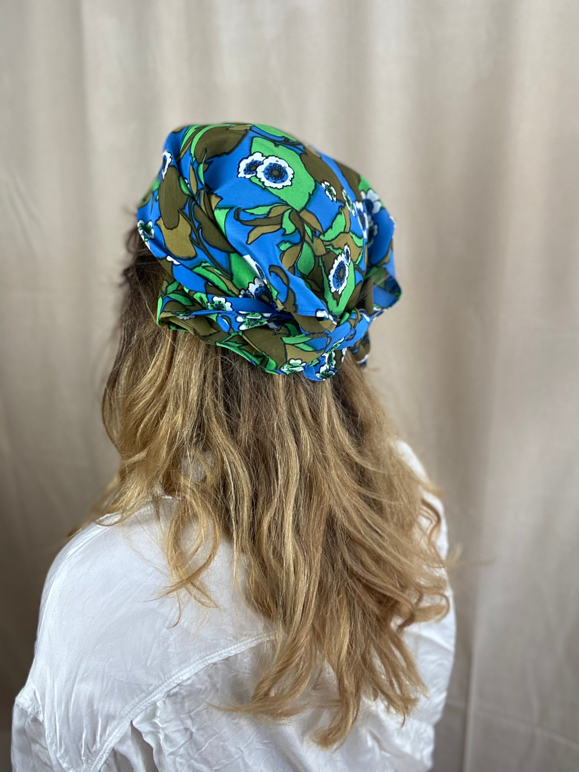 Headscarf Vintage Waterflower Blue Green Brown Flower Scarf Premium Hair Accessories | Made in Germany | Sustainable Susi