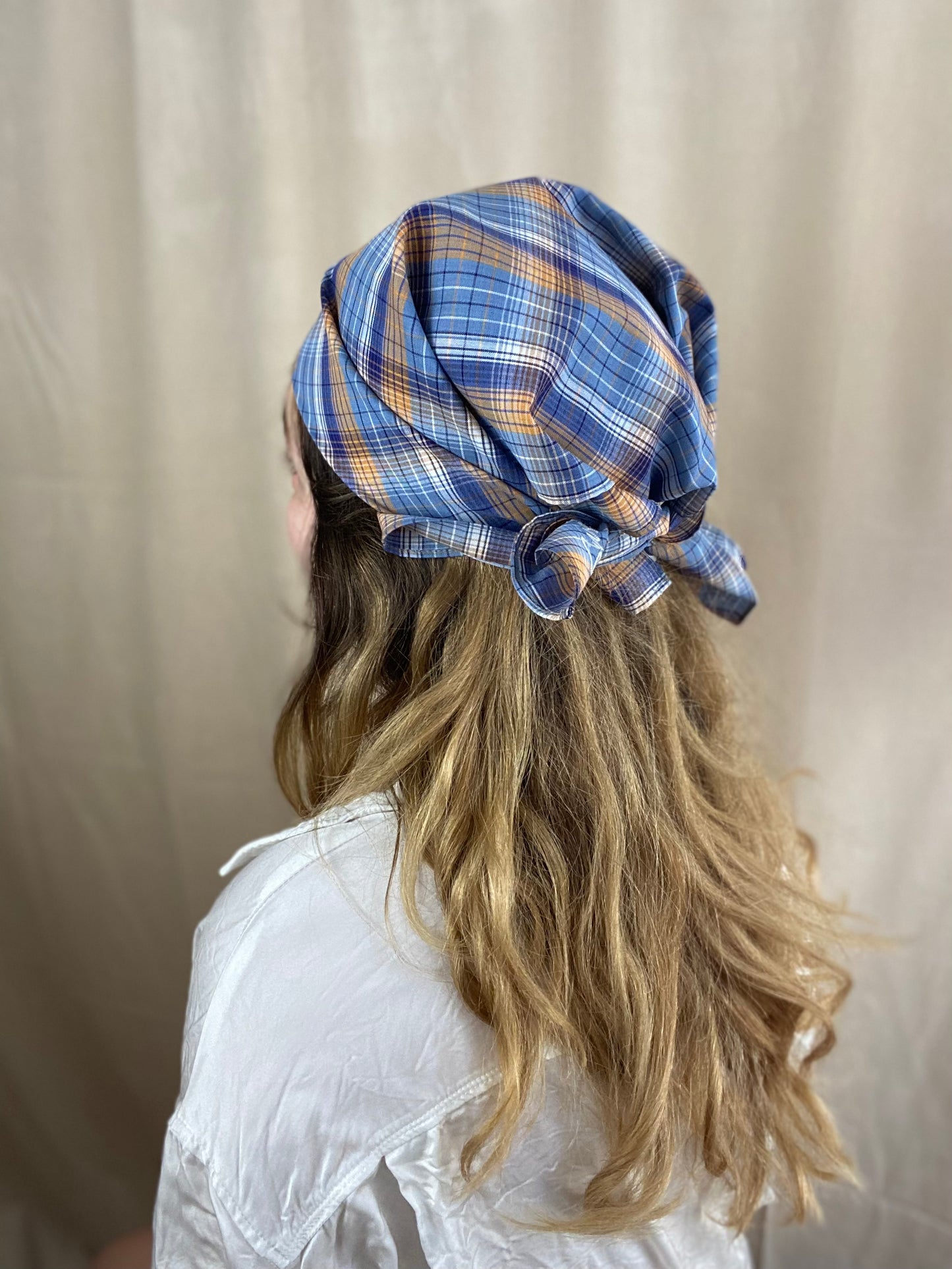 Headscarf Vintage Check Karo Blue Scarf Premium Hair Accessories | Made in Germany | Sustainable Susi