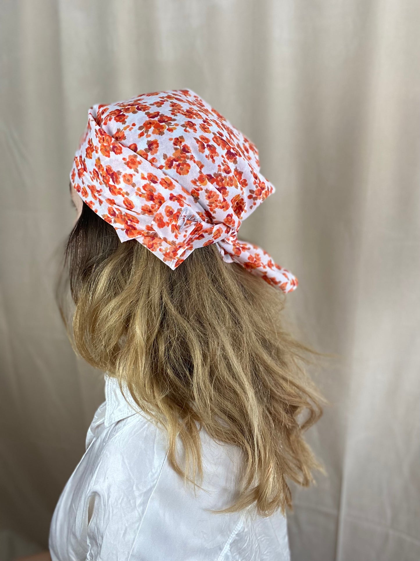 Headscarf Vintage Nast Orange White Flowers Scarf Premium Hair Accessories | Made in Germany | Sustainable Susi